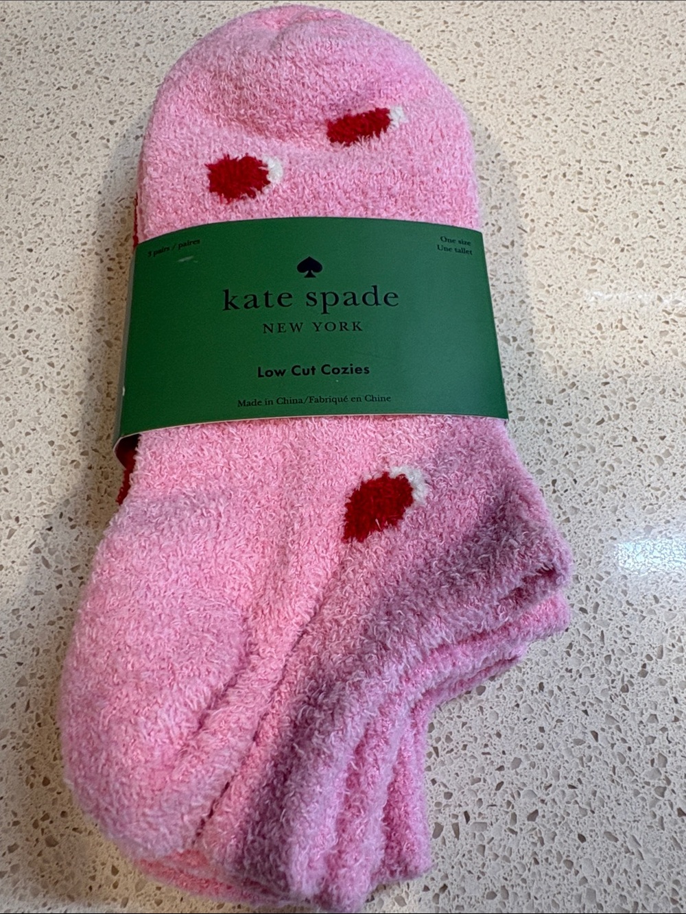 kate spade NWT Pink Cozy Low-Cut Socks with Red Heart Accents 3 pairs